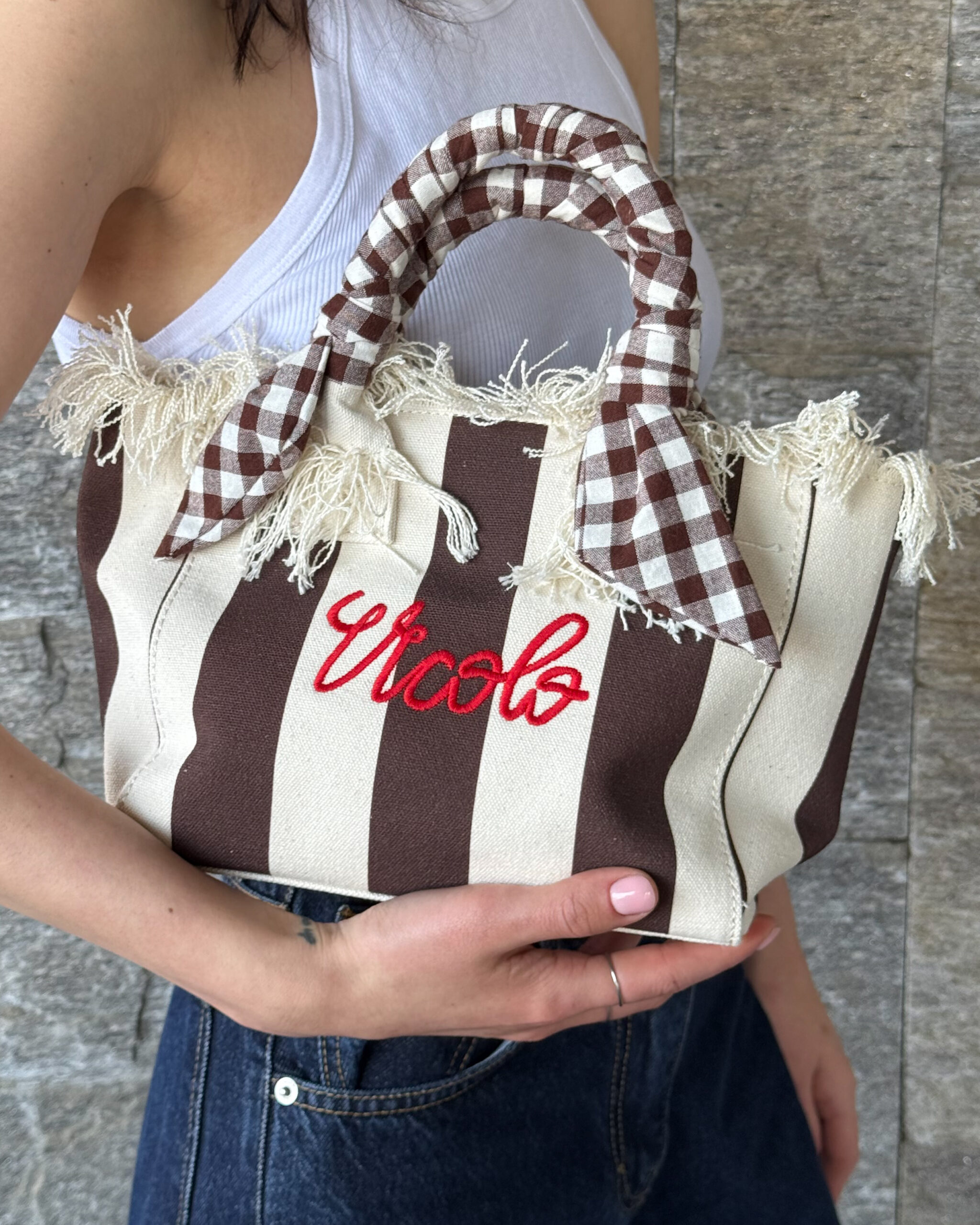 BORSA MINI IN CANVAS RIGATA - VICOLO